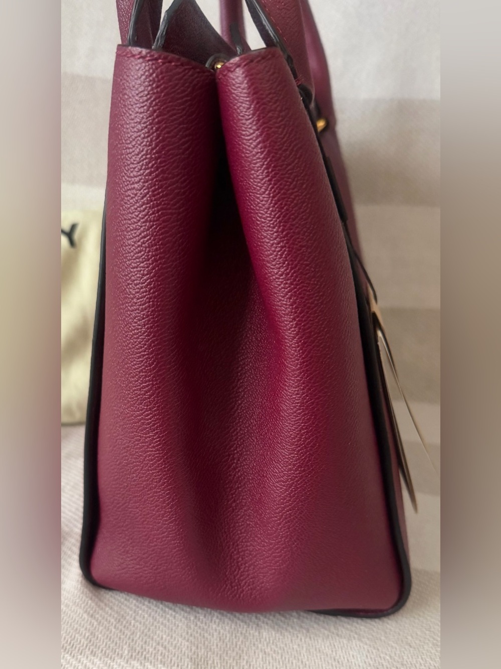 Burberry Burgundy Leather Top-Handle Satchel with Check Strap - Picture 7 of 12